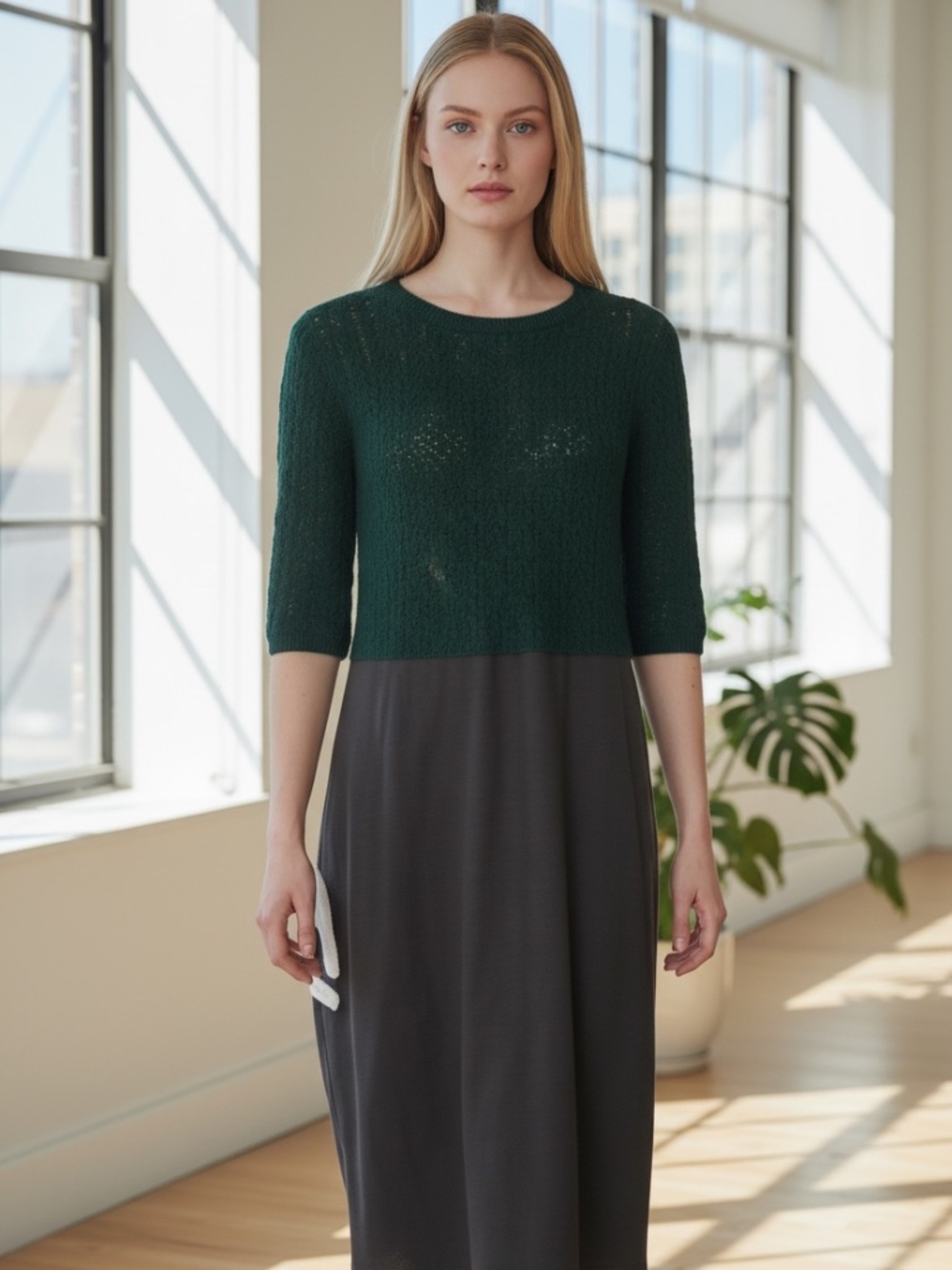 Vionnet Dark Green and Black Wool Midi Dress